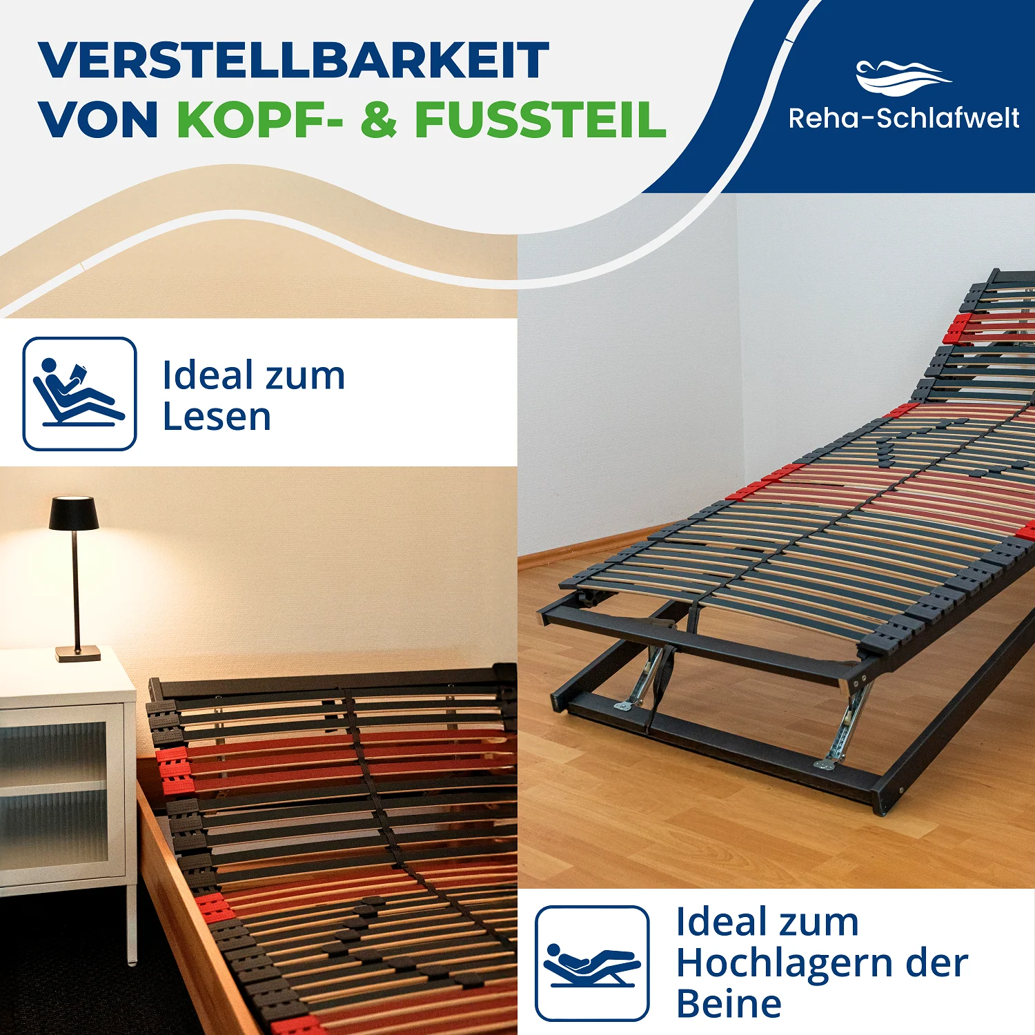 Reha-Schlafwelt 7 Zonen Lattenrost RELAXANA KF komplett montiert, Kopf- & Fußteil verstellbar, 42 Leisten, bis 200 kg belastbar, mit Mittelgurt - Image 61